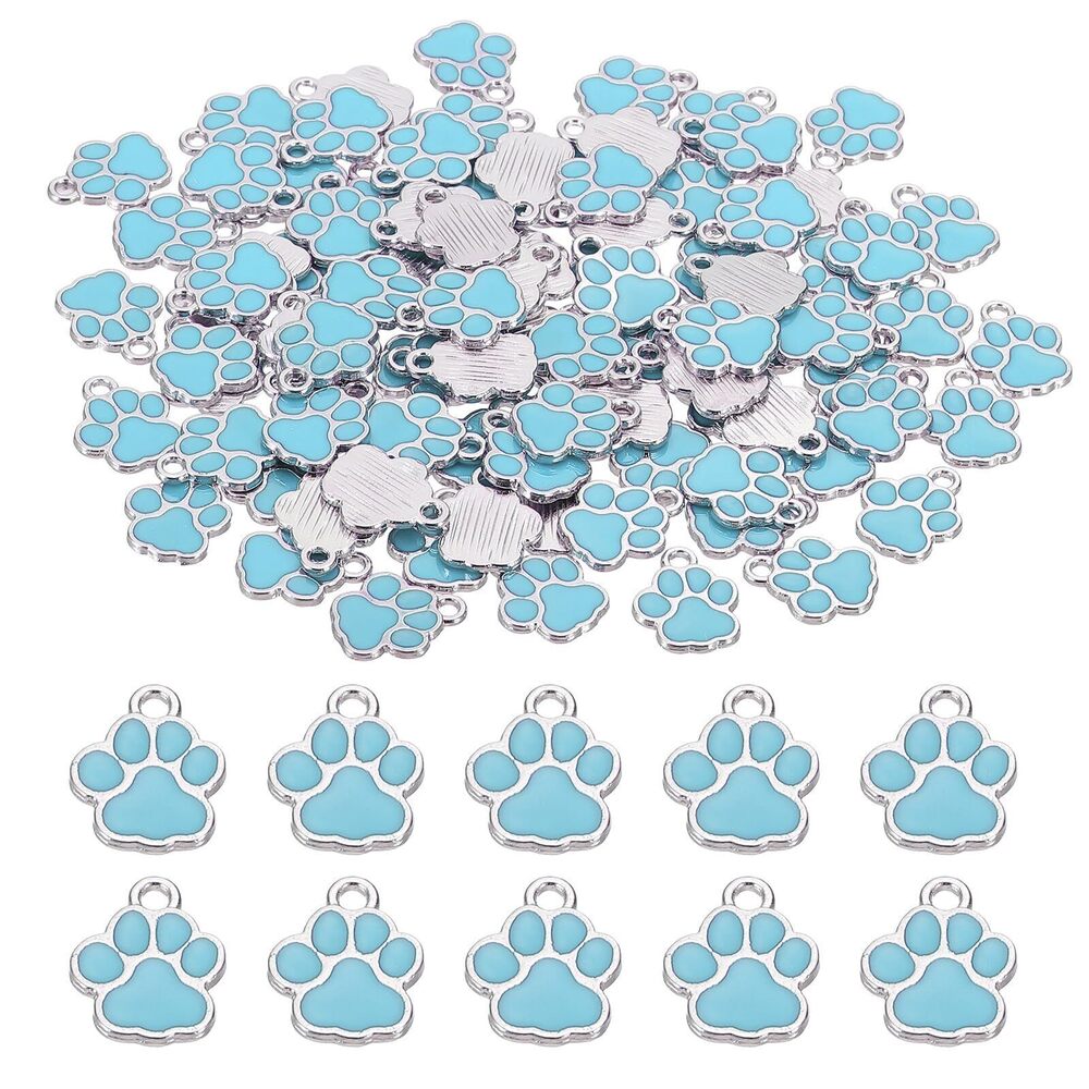 5194 100 Pcs Enamel Dog Paw Print Charms, Lovely Paw Pendant Keychain Charm